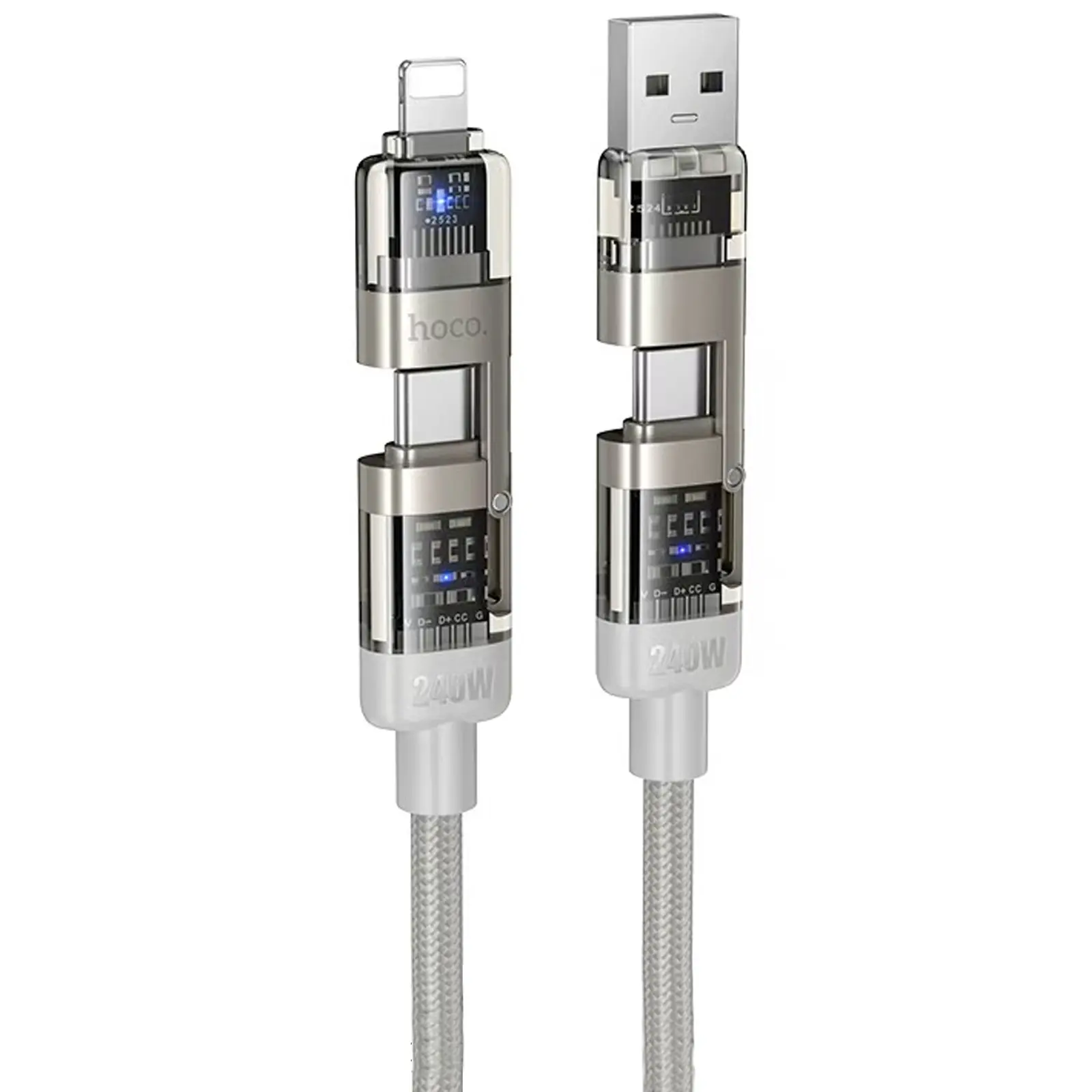 Дата кабель Hoco U151 Goldsmith 4in1 Type-C to USB/Type-C to Lightning 240W (1.2m), Gray, купить оптом с доставкой