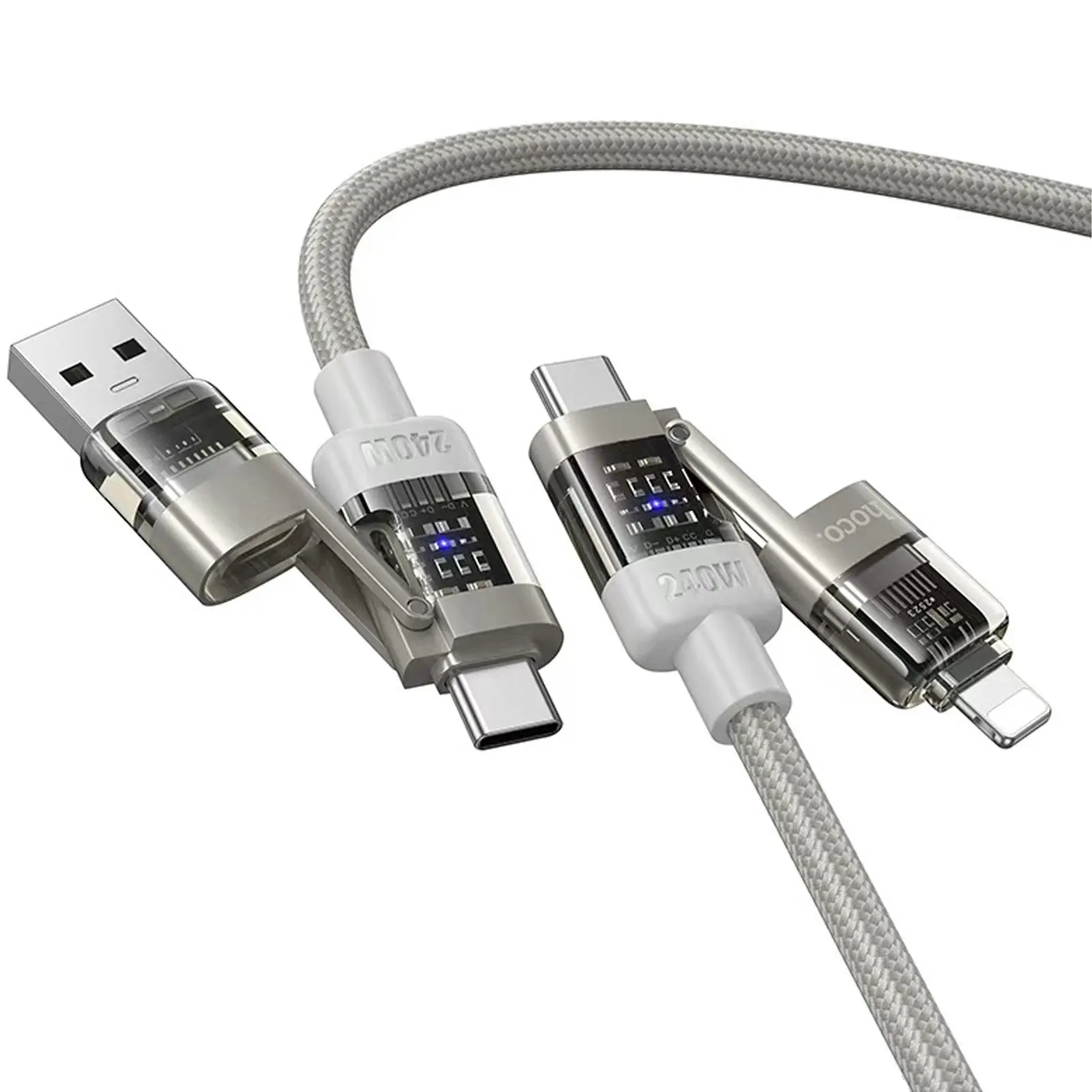 Дата кабель Hoco U151 Goldsmith 4in1 Type-C to USB/Type-C to Lightning 240W (1.2m), Gray 1, купить оптом с доставкой