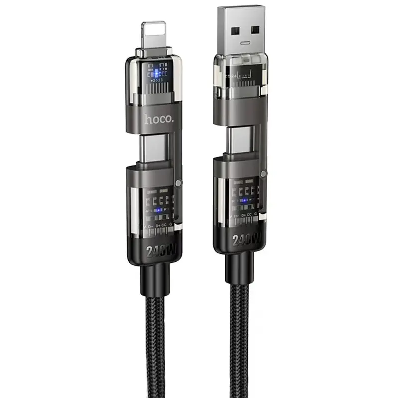 Дата кабель Hoco U151 Goldsmith 4in1 Type-C to USB/Type-C to Lightning 240W (1.2m), Black, купить оптом с доставкой