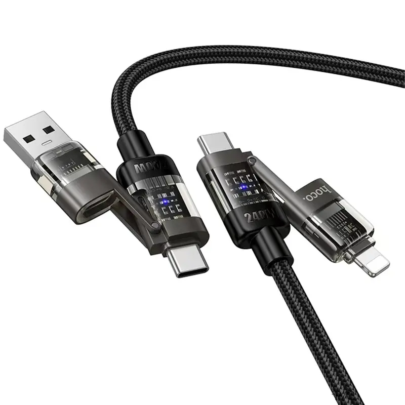 Дата кабель Hoco U151 Goldsmith 4in1 Type-C to USB/Type-C to Lightning 240W (1.2m), Black 1, купить оптом с доставкой