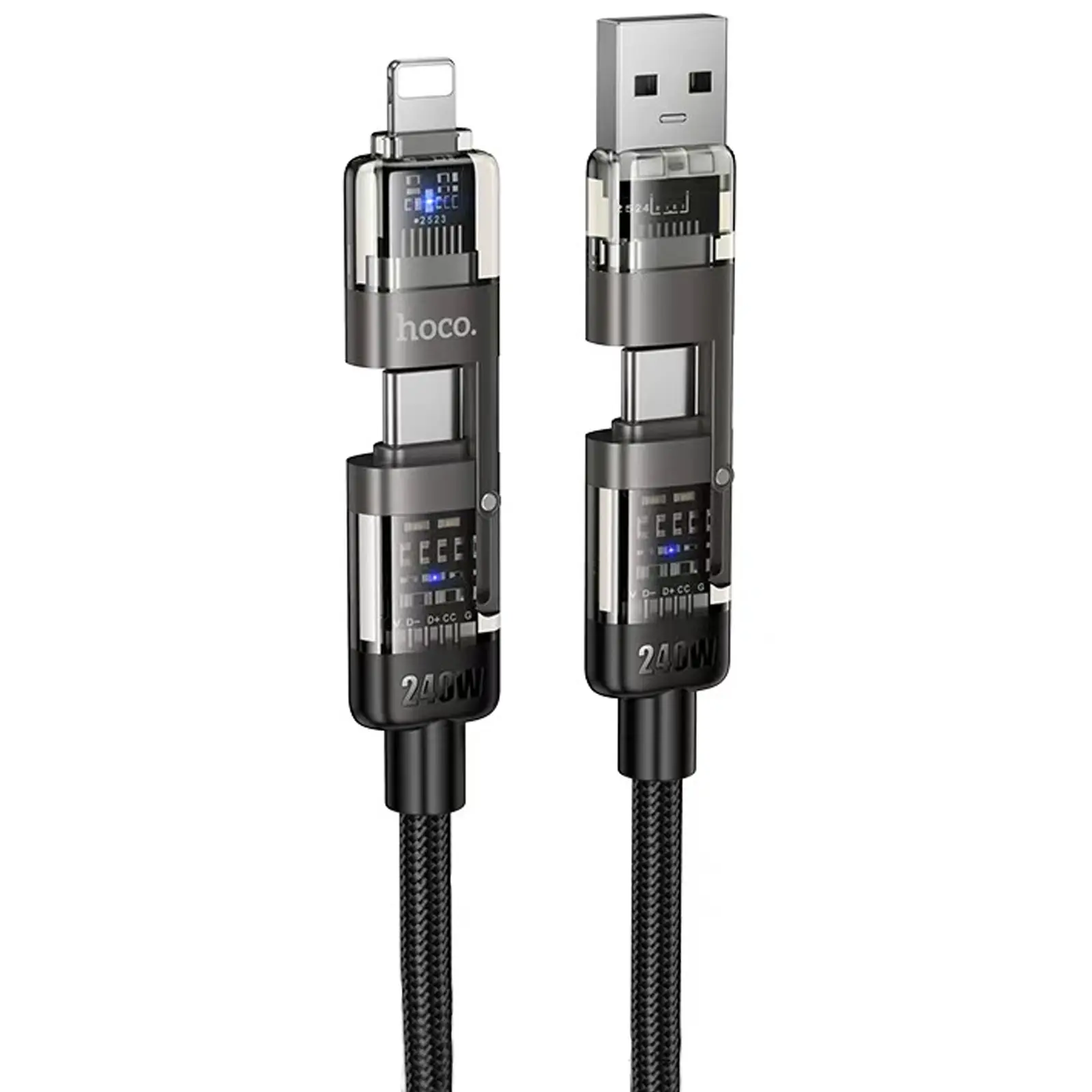Дата кабель Hoco U151 Goldsmith 4in1 Type-C to USB/Type-C to Lightning 240W (1.2m), Black, купить оптом с доставкой