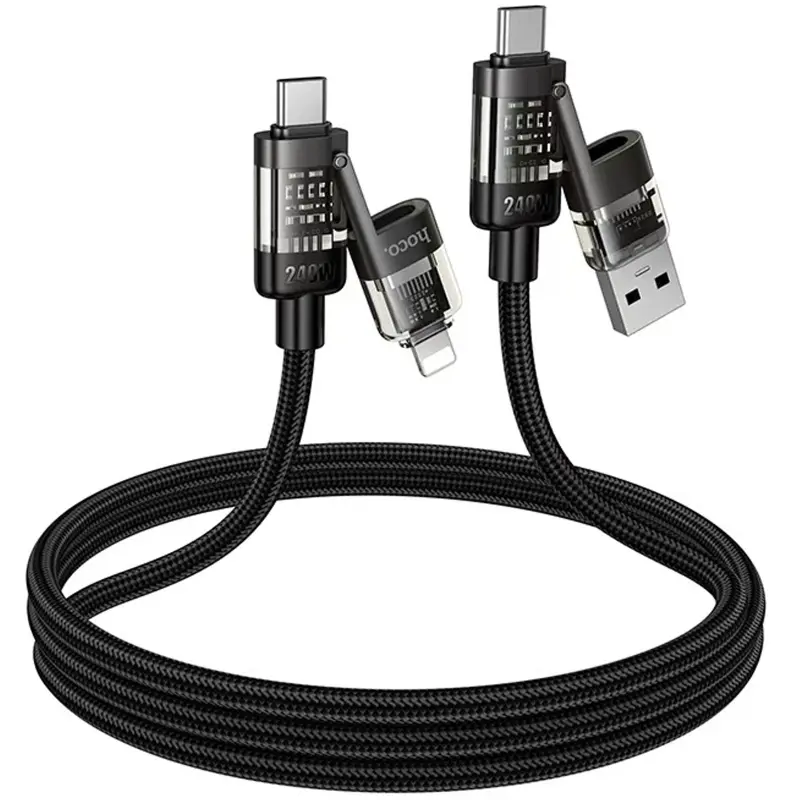Дата кабель Hoco U151 Goldsmith 4in1 Type-C to USB/Type-C to Lightning 240W (1.2m), Black 3, купить оптом с доставкой