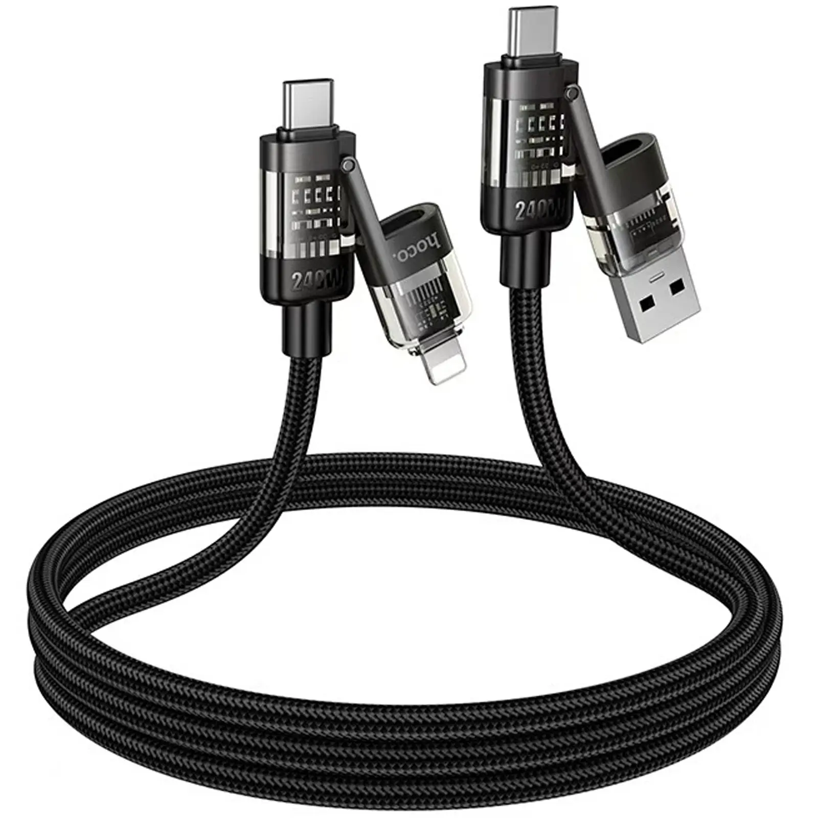 Дата кабель Hoco U151 Goldsmith 4in1 Type-C to USB/Type-C to Lightning 240W (1.2m), Black 3, купить оптом с доставкой