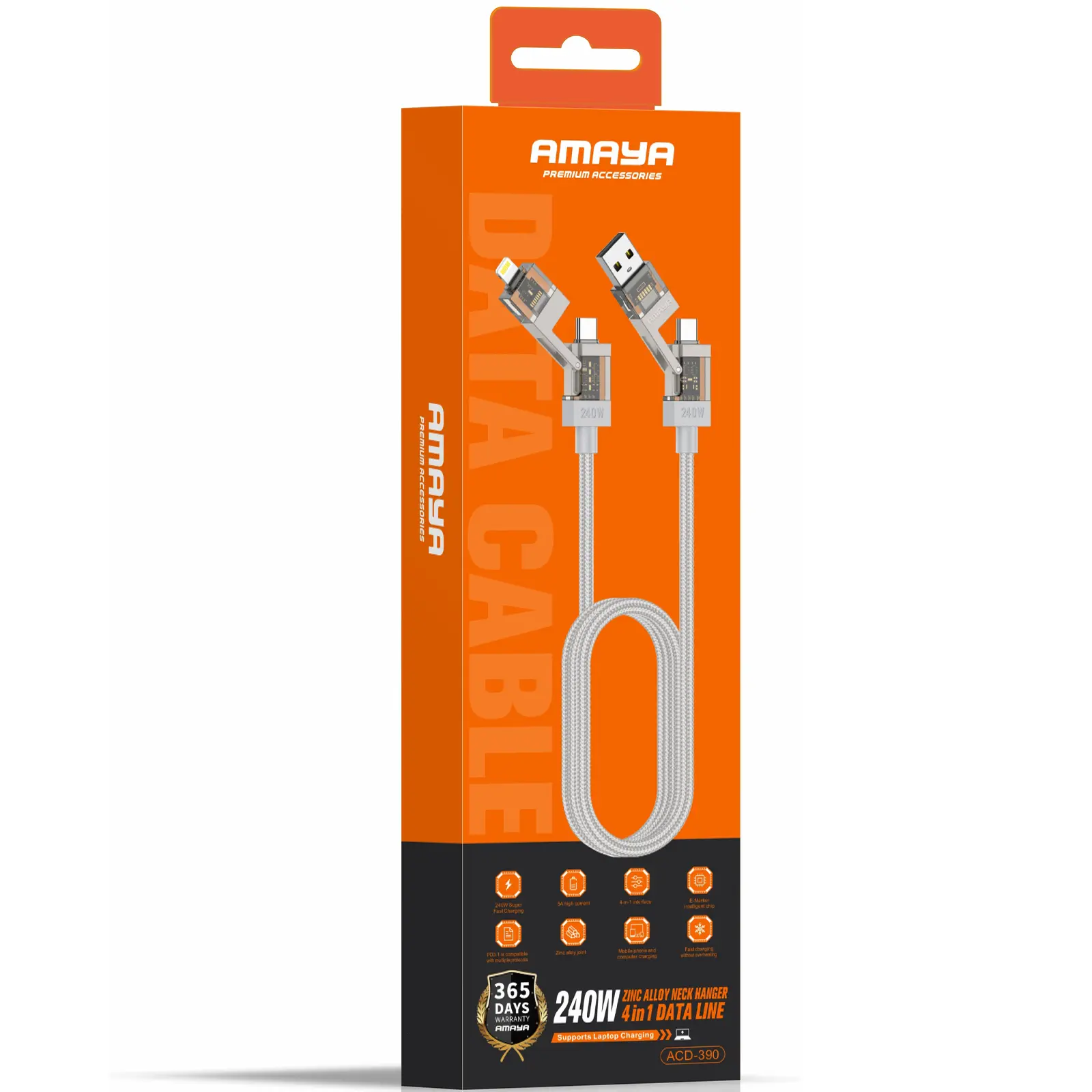 Дата кабель Amaya ACD-390 4in1 Type-C to Lightning/Type-C to USB 240W (1m), Biege 1, купить оптом с доставкой
