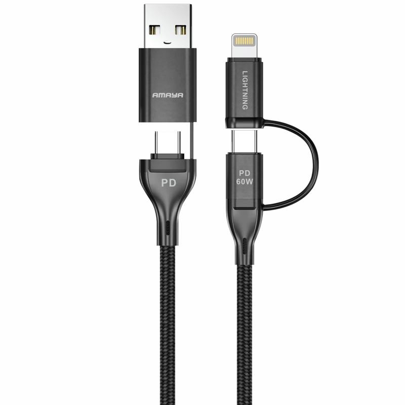 Дата кабель Amaya ACD-X28 4in1 Type-C to USB/Type-C to Lightning 60W (1m) на малюнкі №1