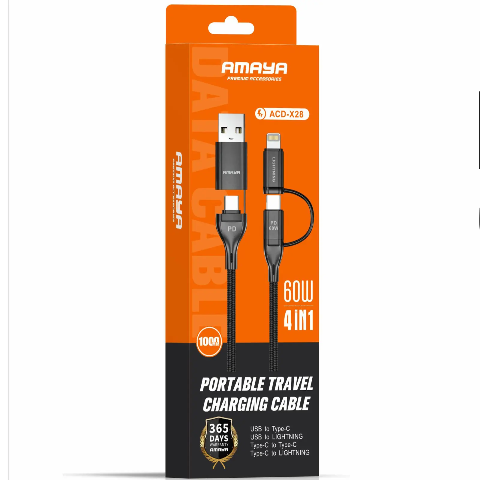 Дата кабель Amaya ACD-X28 4in1 Type-C to USB/Type-C to Lightning 60W (1m), Black 1, купити оптом з доставкою