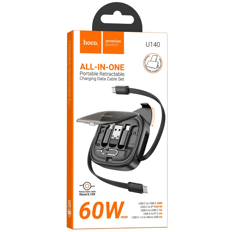 Дата кабель Hoco U140 with cable set 5in1 60W (0.95m), Black 2, купити оптом з доставкою