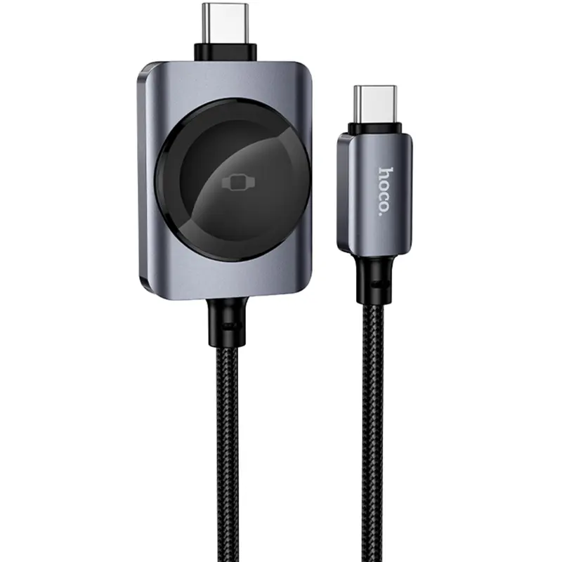 Дата кабель Hoco CW66 2in1 Type-C to iWatch/Type-C PD100W (1.2m), Black, купити оптом з доставкою