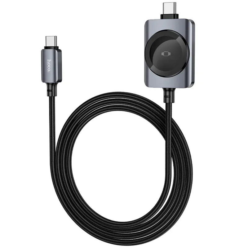 Дата кабель Hoco CW66 2in1 Type-C to iWatch/Type-C PD100W (1.2m), Black 3, купити оптом з доставкою