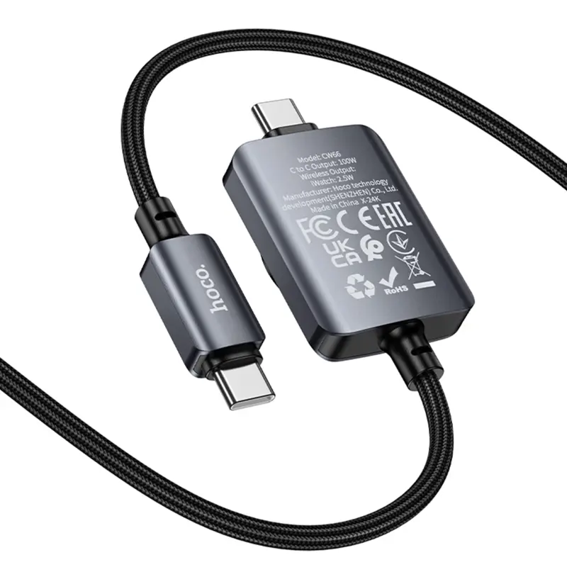 Дата кабель Hoco CW66 2in1 Type-C to iWatch/Type-C PD100W (1.2m), Black 5, купити оптом з доставкою