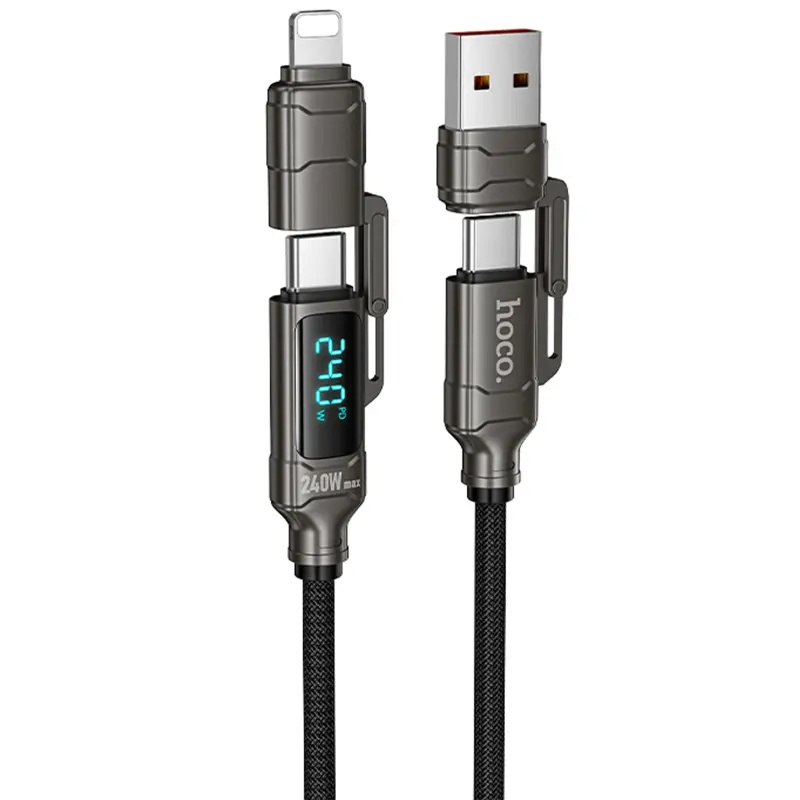 Дата кабель Hoco U152 Fortune 4in1 Type-C to Lightning/Type-C to USB 240W (1.2m), Black, купить оптом с доставкой
