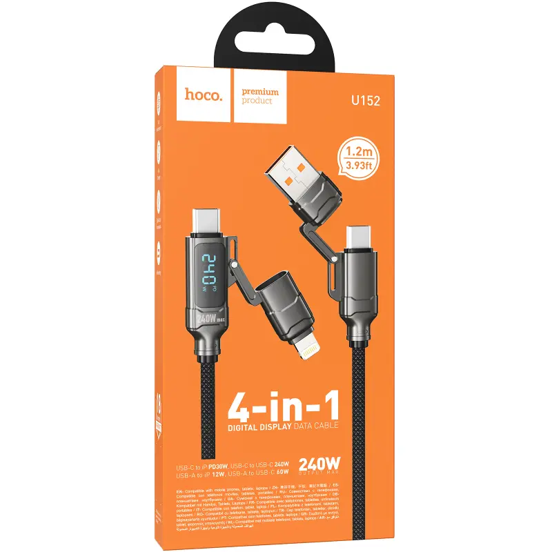 Дата кабель Hoco U152 Fortune 4in1 Type-C to Lightning/Type-C to USB 240W (1.2m), Black 1, купить оптом с доставкой