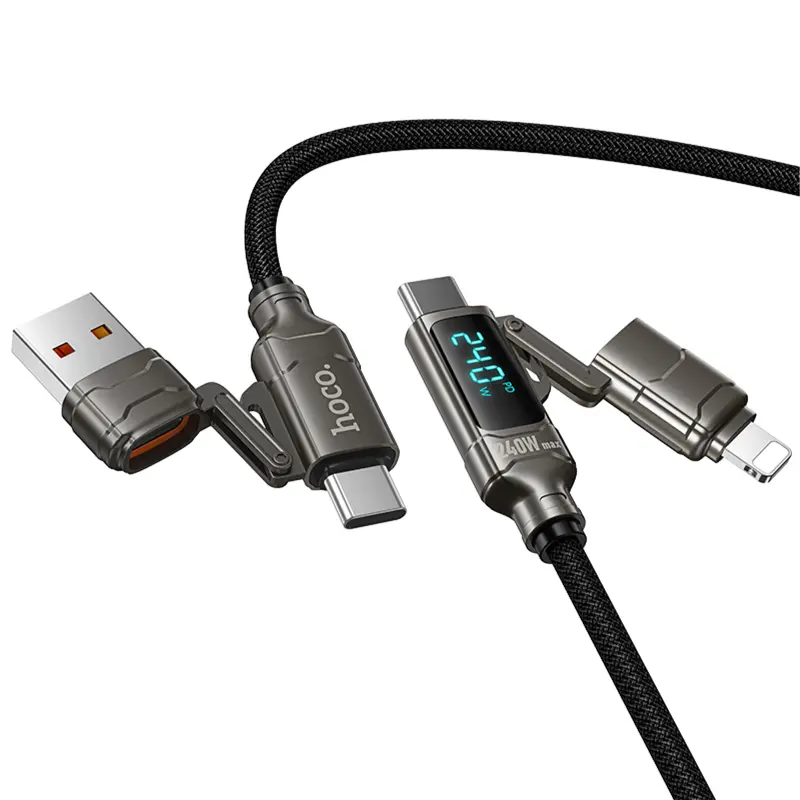 Дата кабель Hoco U152 Fortune 4in1 Type-C to Lightning/Type-C to USB 240W (1.2m), Black 3, купить оптом с доставкой