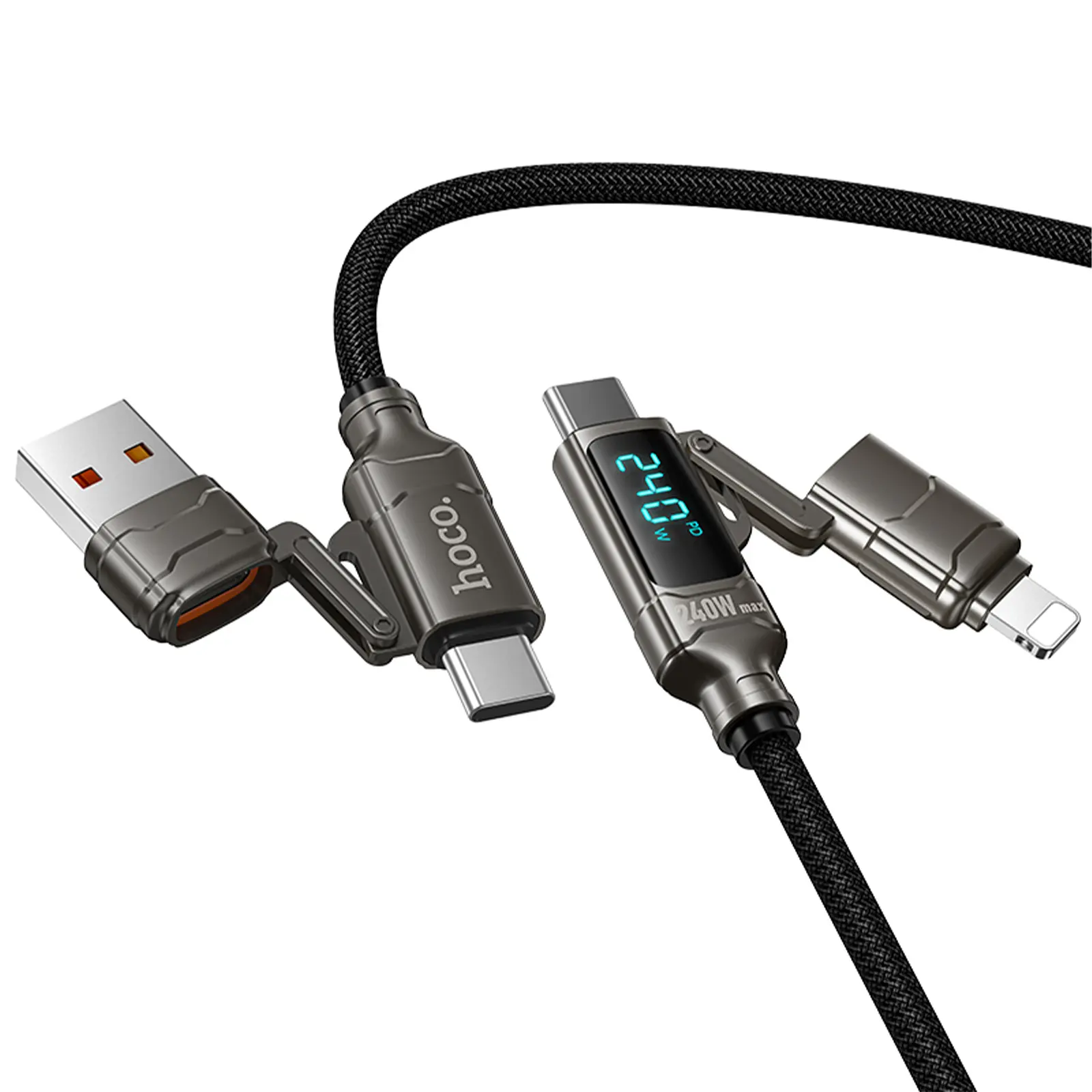 Дата кабель Hoco U152 Fortune 4in1 Type-C to Lightning/Type-C to USB 240W (1.2m), Black 3, купить оптом с доставкой