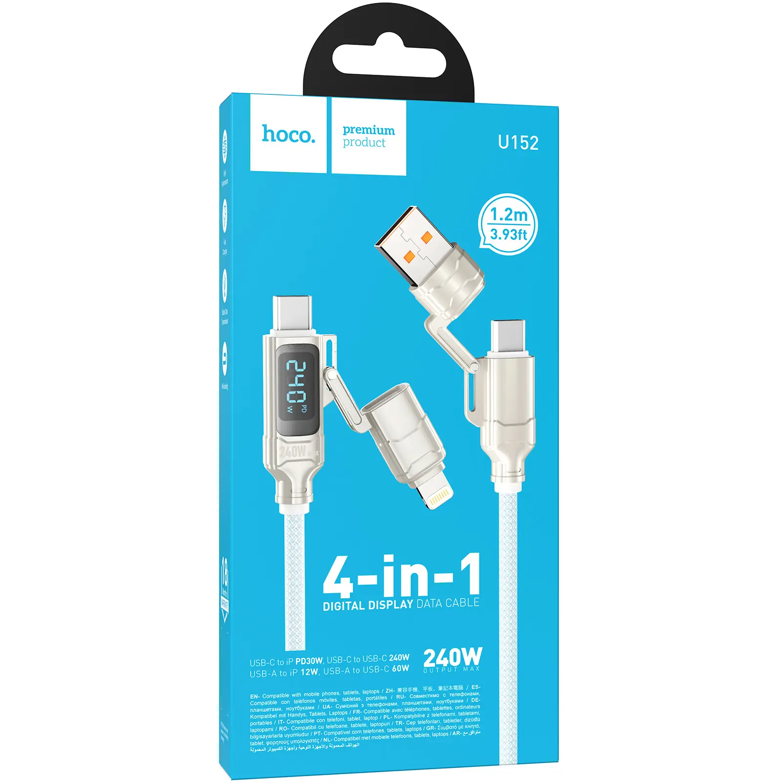 Дата кабель Hoco U152 Fortune 4in1 Type-C to Lightning/Type-C to USB 240W (1.2m), Light Gray 1, купить оптом с доставкой