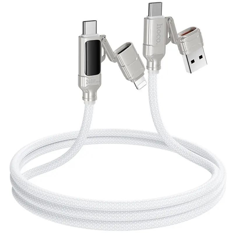 Дата кабель Hoco U152 Fortune 4in1 Type-C to Lightning/Type-C to USB 240W (1.2m), Light Gray 2, купить оптом с доставкой