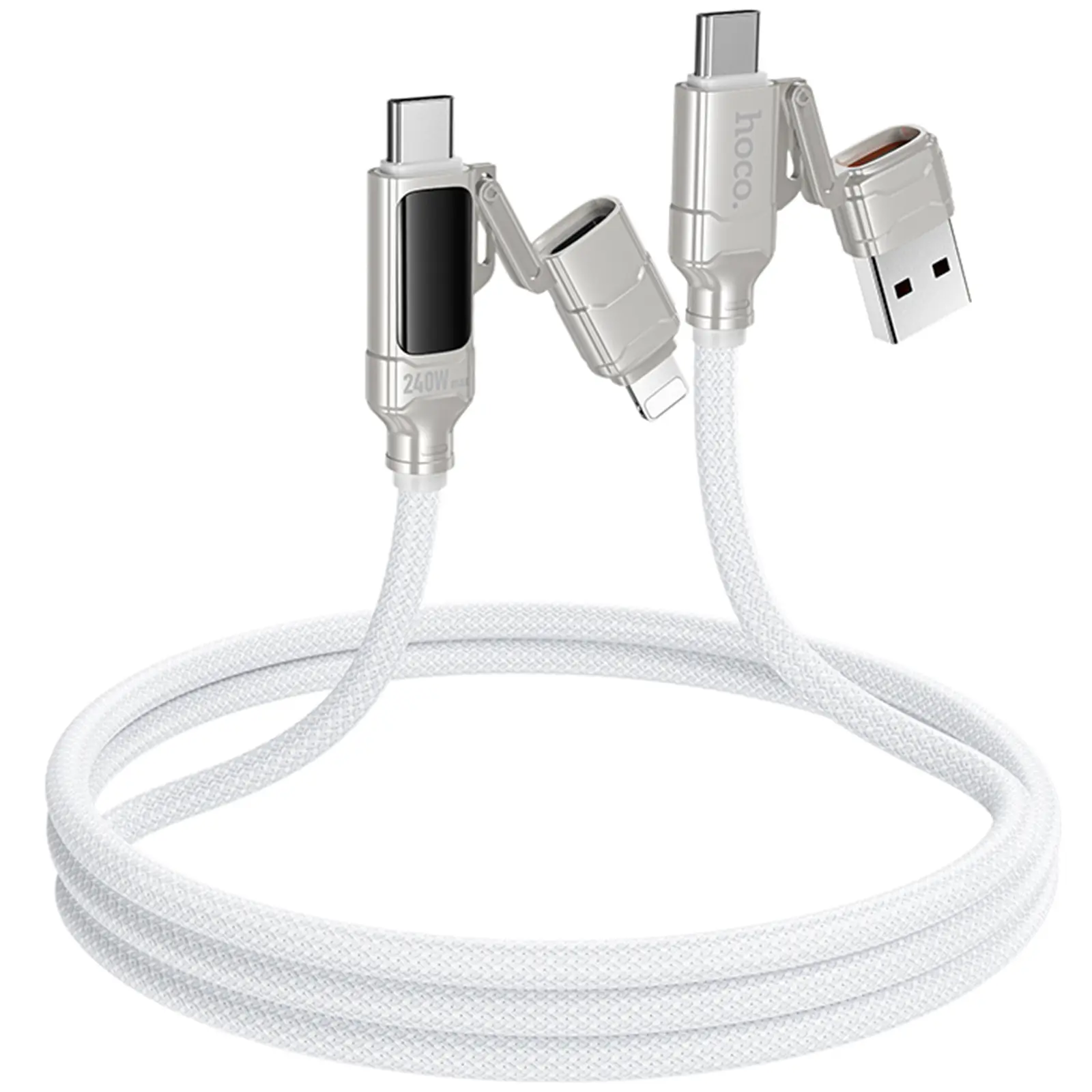 Дата кабель Hoco U152 Fortune 4in1 Type-C to Lightning/Type-C to USB 240W (1.2m), Light Gray 2, купить оптом с доставкой
