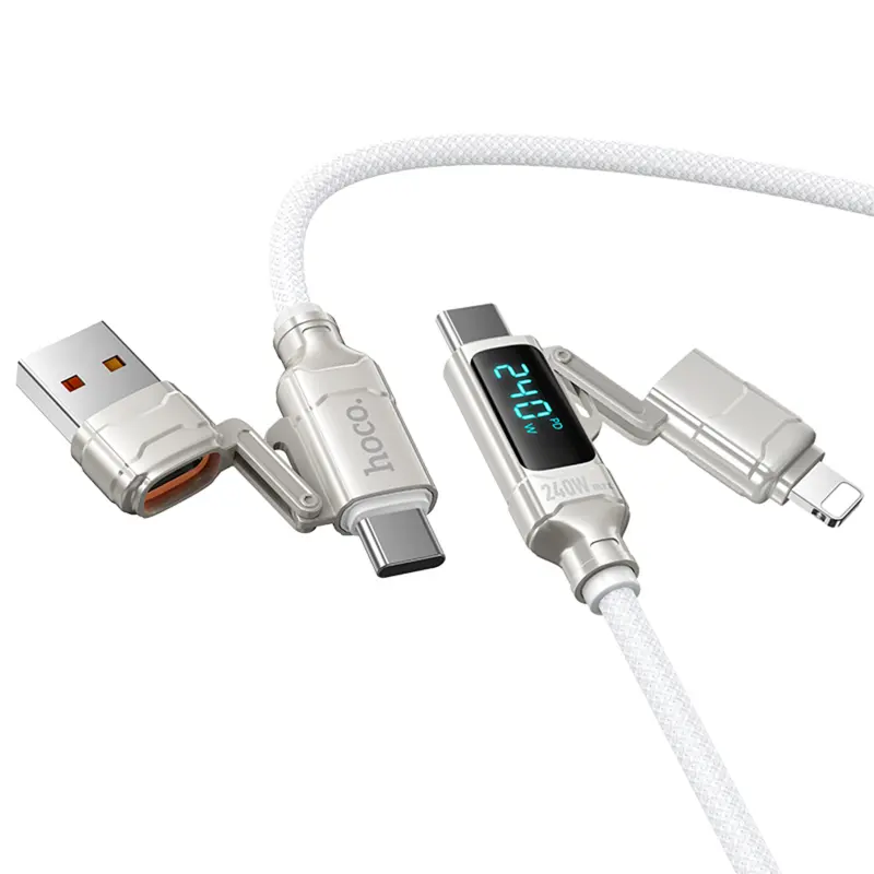 Дата кабель Hoco U152 Fortune 4in1 Type-C to Lightning/Type-C to USB 240W (1.2m), Light Gray 4, купить оптом с доставкой