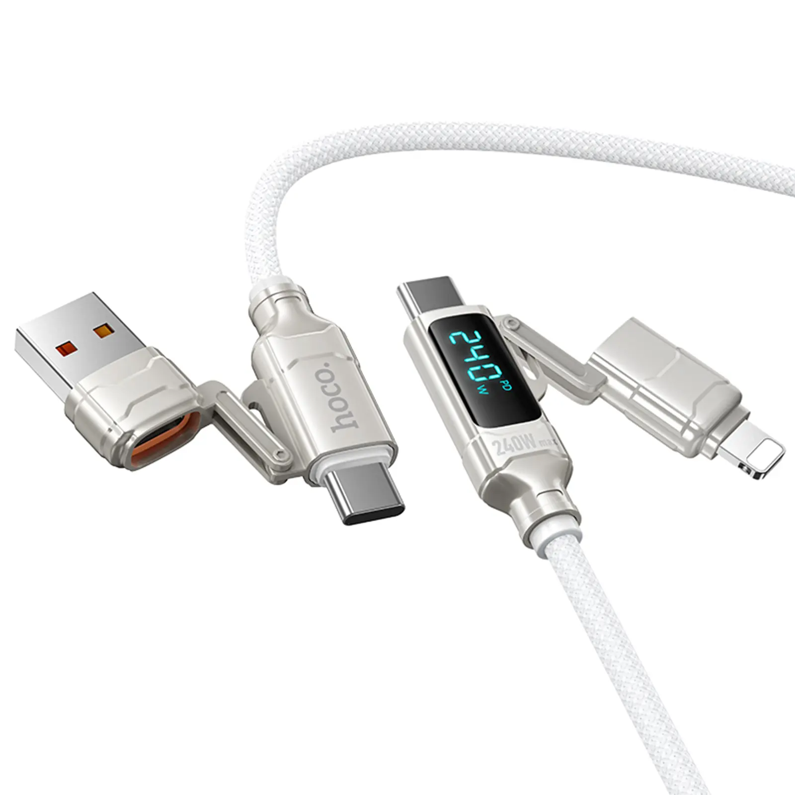 Дата кабель Hoco U152 Fortune 4in1 Type-C to Lightning/Type-C to USB 240W (1.2m), Light Gray 4, купить оптом с доставкой
