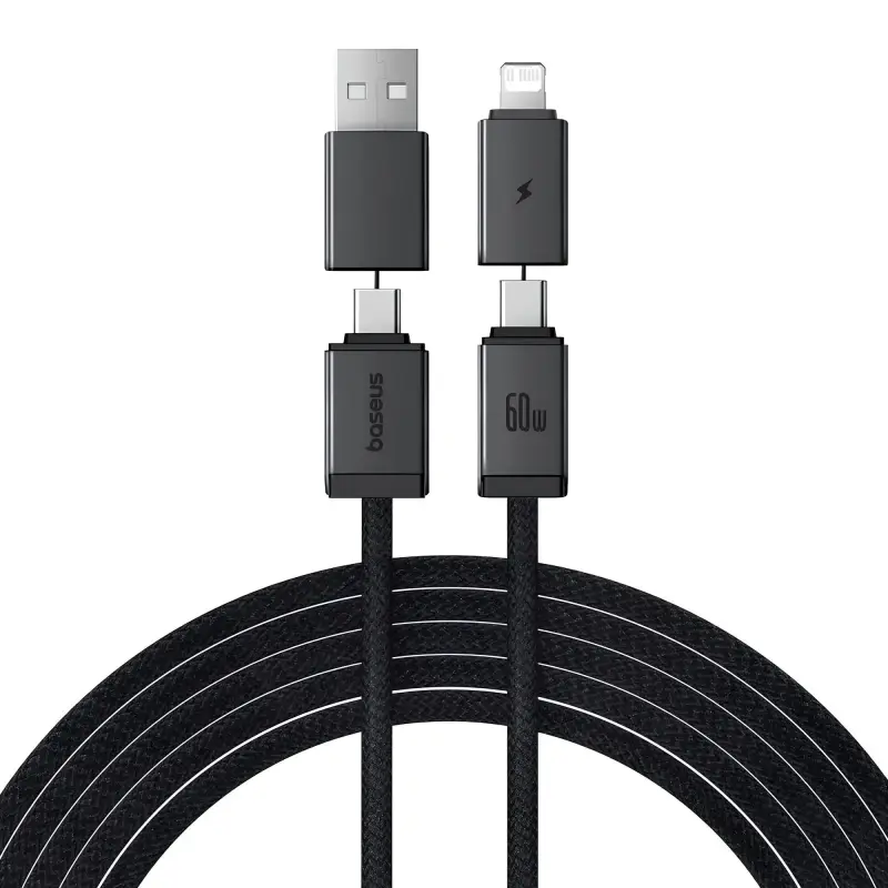 Дата кабель Baseus Versatile Two-for-Two USB/Type-C to Type-C/Lightning 60W (2m) (P10383000), Cluster Black, купить оптом с доставкой