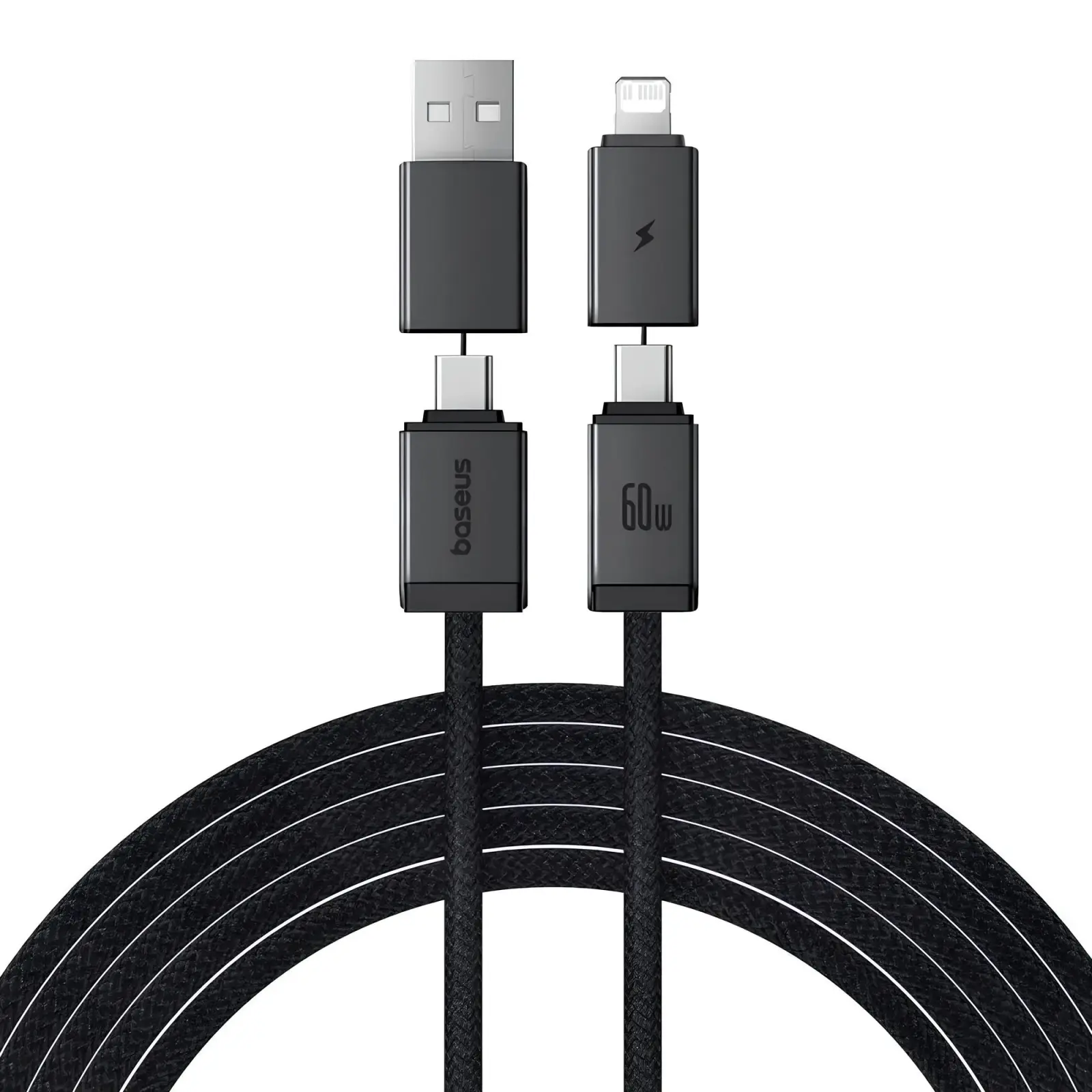 Дата кабель Baseus Versatile Two-for-Two USB/Type-C to Type-C/Lightning 60W (2m) (P10383000), Cluster Black, купить оптом с доставкой