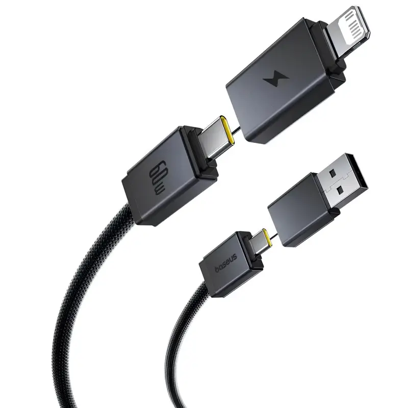 Дата кабель Baseus Versatile Two-for-Two USB/Type-C to Type-C/Lightning 60W (2m) (P10383000), Cluster Black 2, купить оптом с доставкой