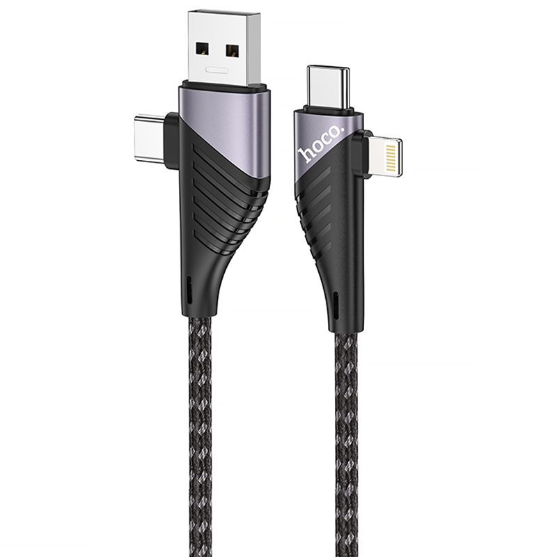 Дата кабель Hoco U95 Freeway 4in1 USB/Type-C to Type-C/Lightning 60W (1.2m), Black, купить оптом с доставкой