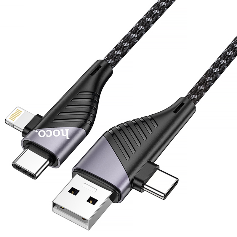 Дата кабель Hoco U95 Freeway 4in1 USB/Type-C to Type-C/Lightning 60W (1.2m), Black 1, купить оптом с доставкой