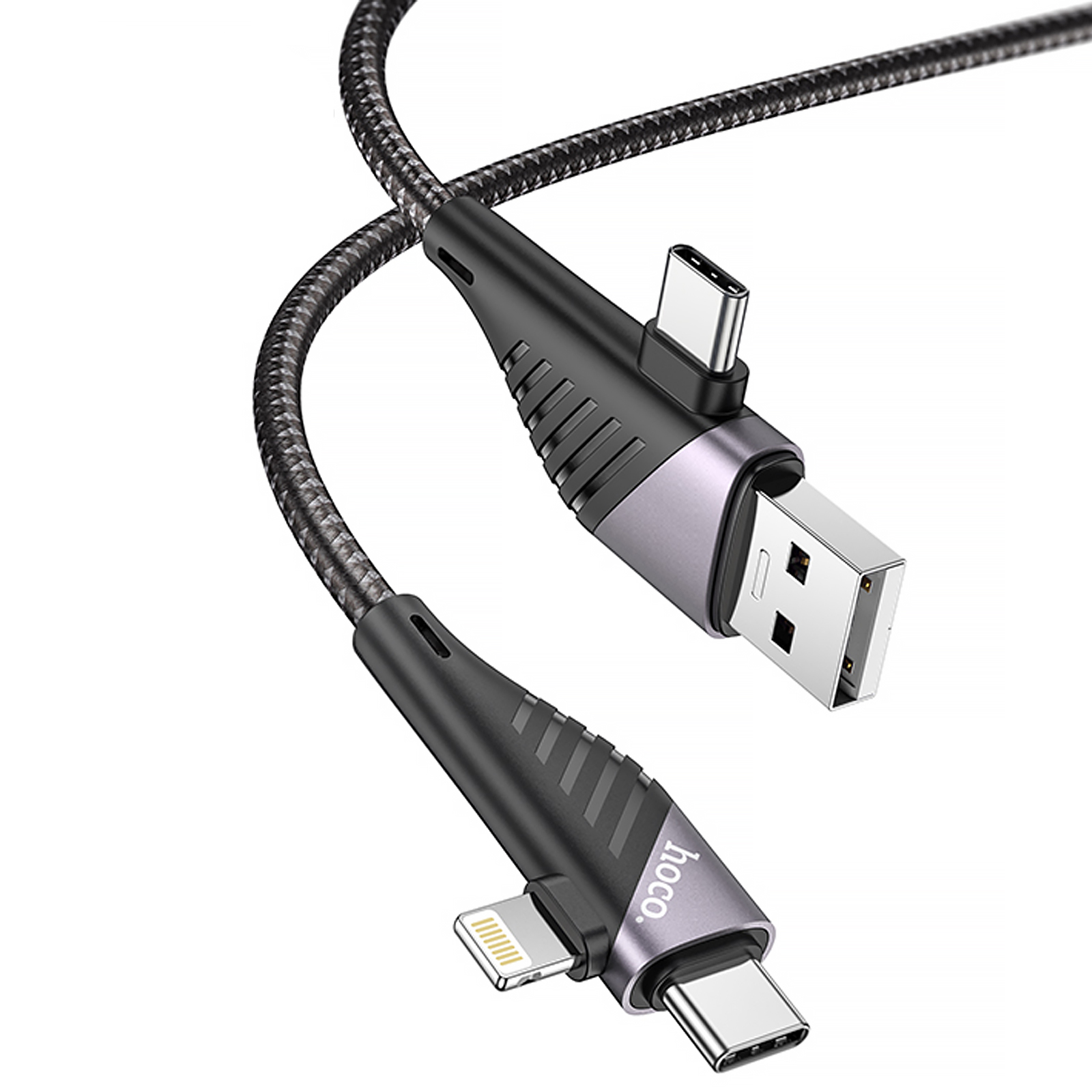 Дата кабель Hoco U95 Freeway 4in1 USB/Type-C to Type-C/Lightning 60W (1.2m), Black 2, купить оптом с доставкой