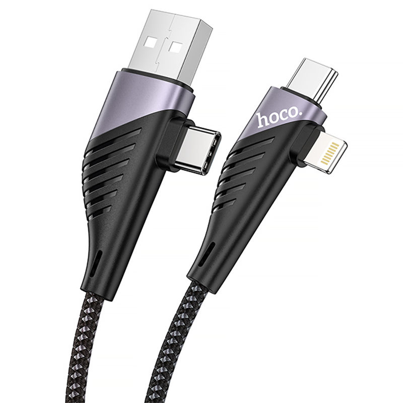 Дата кабель Hoco U95 Freeway 4in1 USB/Type-C to Type-C/Lightning 60W (1.2m), Black 3, купить оптом с доставкой