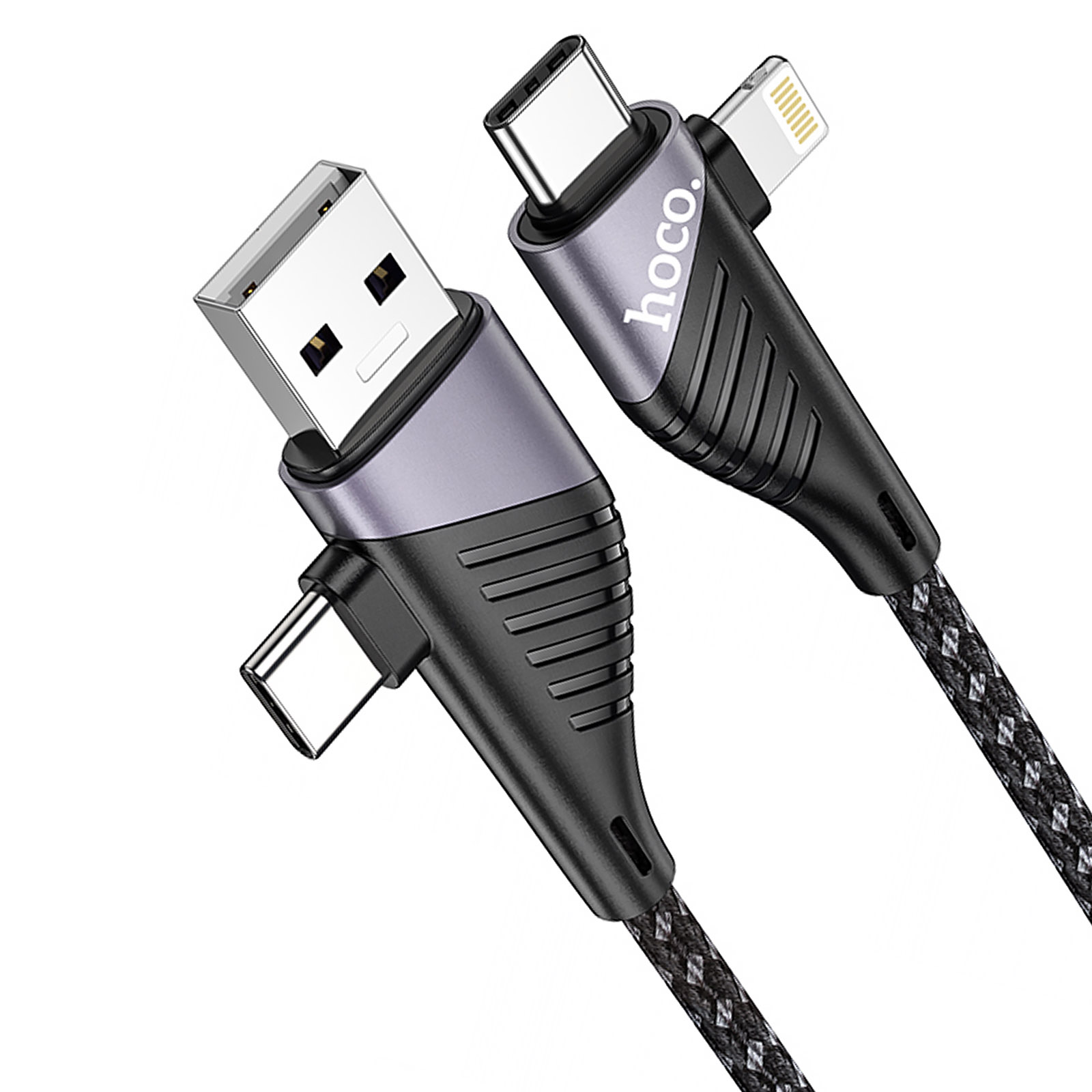 Дата кабель Hoco U95 Freeway 4in1 USB/Type-C to Type-C/Lightning 60W (1.2m), Black 4, купить оптом с доставкой