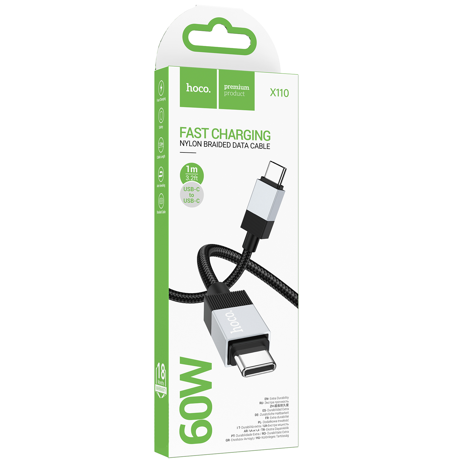 Дата кабель Hoco X110 Honorific USB to Type-C 3A (1m), Black 1, купить оптом с доставкой