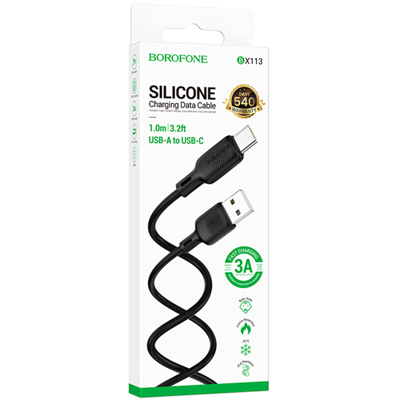 Дата кабель Borofone BX113 Lenny USB to Type-C 3A (1m), Black 1, купить оптом с доставкой