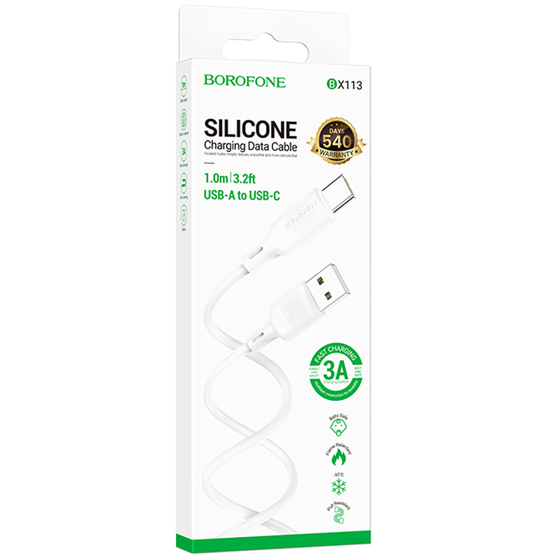 Дата кабель Borofone BX113 Lenny USB to Type-C 3A (1m), White 2, купить оптом с доставкой