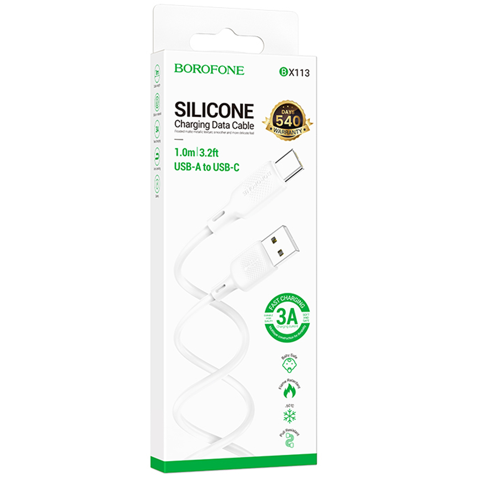 Дата кабель Borofone BX113 Lenny USB to Type-C 3A (1m), White 2, купить оптом с доставкой