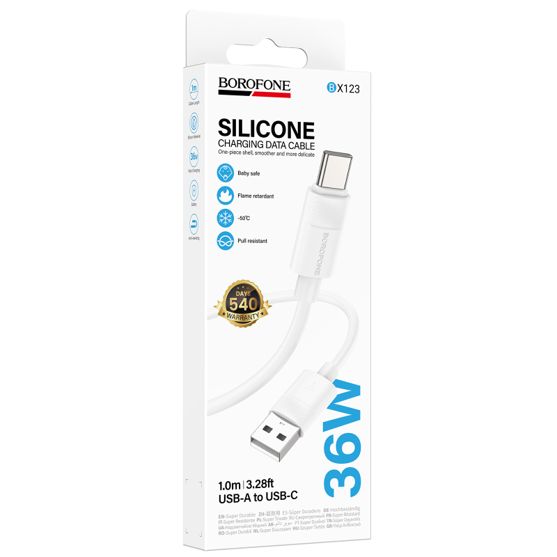 Дата кабель Borofone BX123 Leya USB to Type-C 36W (1m), White 1, купить оптом с доставкой