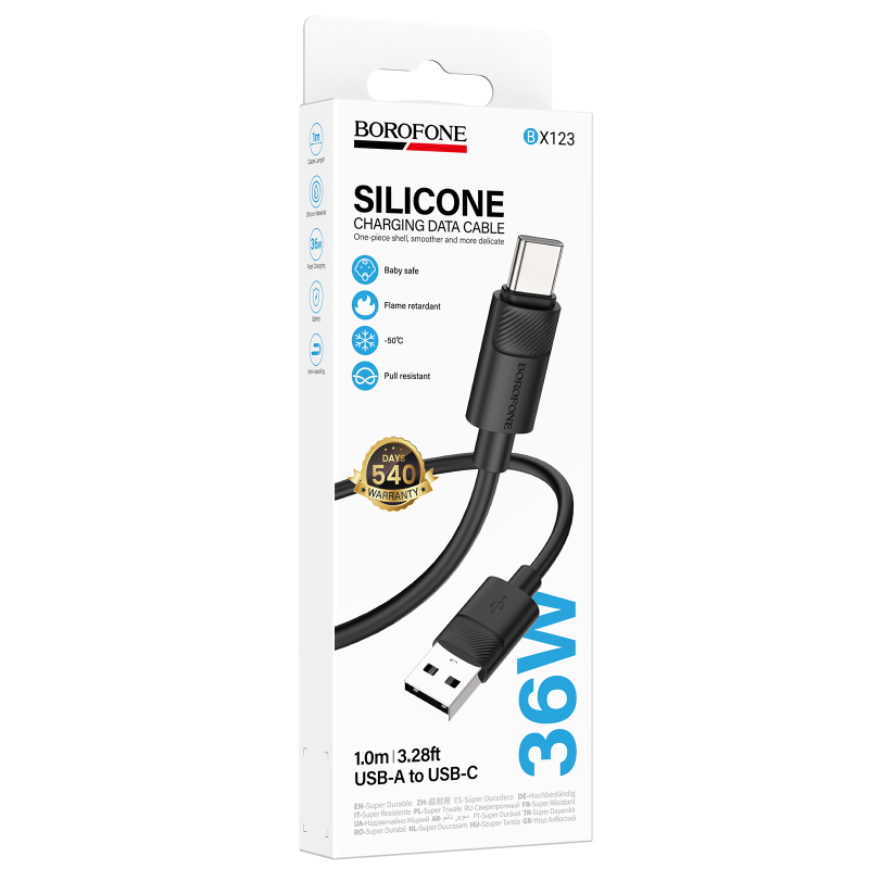 Дата кабель Borofone BX123 Leya USB to Type-C 36W (1m), Black 2, купить оптом с доставкой