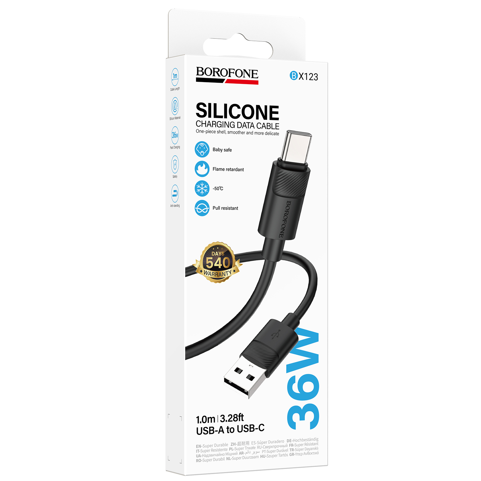 Дата кабель Borofone BX123 Leya USB to Type-C 36W (1m), Black 2, купить оптом с доставкой