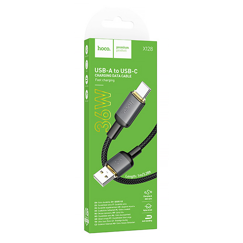 Дата кабель Hoco X128 Benefit USB to Type-C 36W (1m), Black 1, купить оптом с доставкой