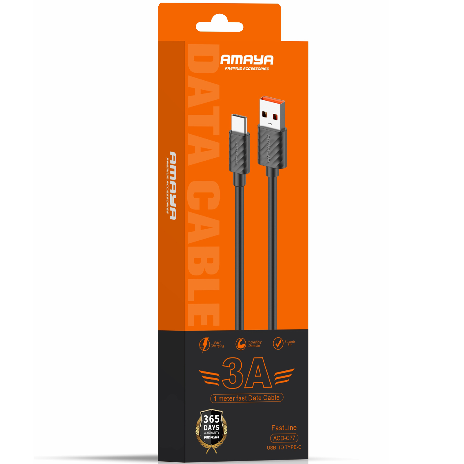Дата кабель Amaya C77 USB to Type-C 3A (1m), Black 1, купити оптом з доставкою