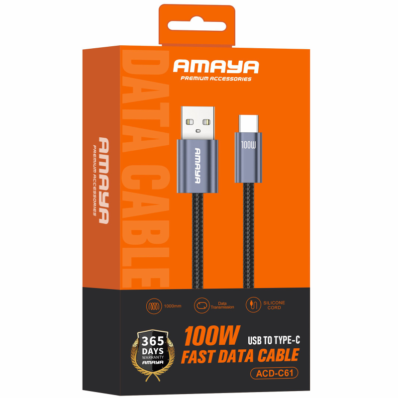 Дата кабель Amaya 61C USB to Type-C 100W (1m), Gray 1, купить оптом с доставкой