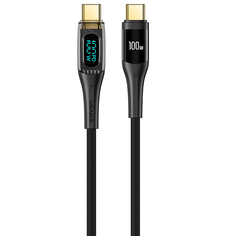 Дата кабель USAMS US-SJ591 Type-C to Type-C PD 100W Transparent Digital Display Cable (2m) дивитися фото №1