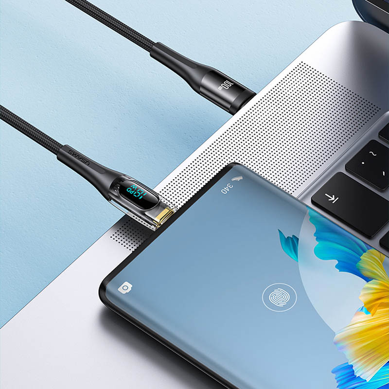 Дата кабель USAMS US-SJ591 Type-C to Type-C PD 100W Transparent Digital Display Cable (2m) дивитися фото №5