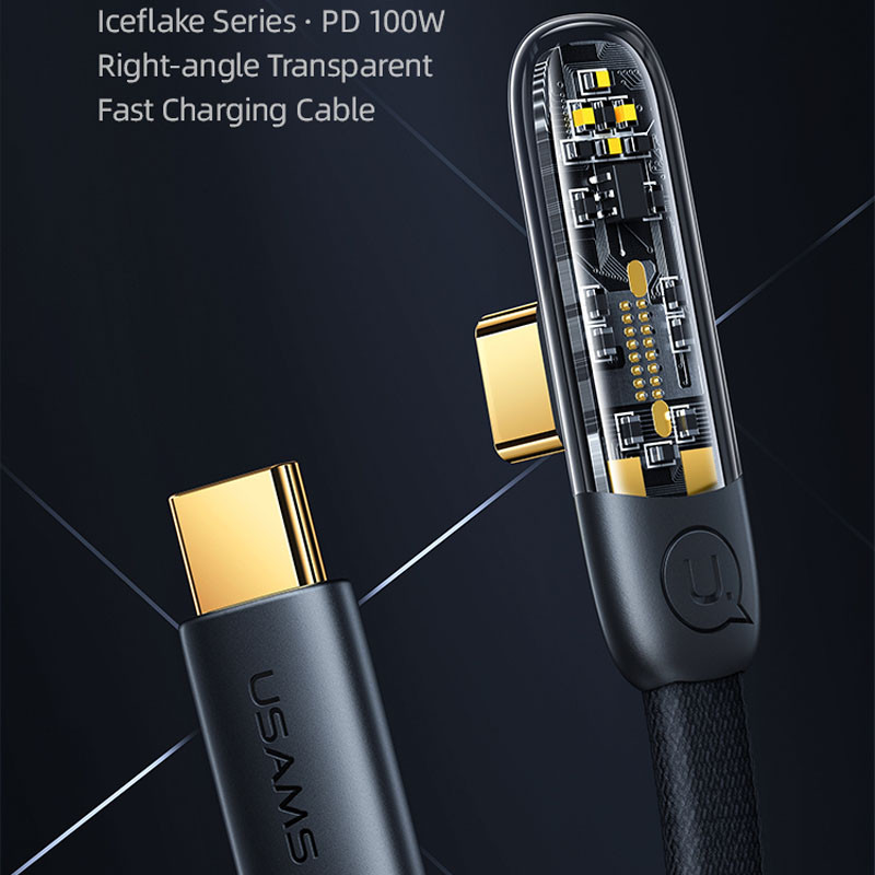 Дата кабель USAMS US-SJ587 Type-C to Type-C PD 100W Right-angle (2m) дивитися фото №2