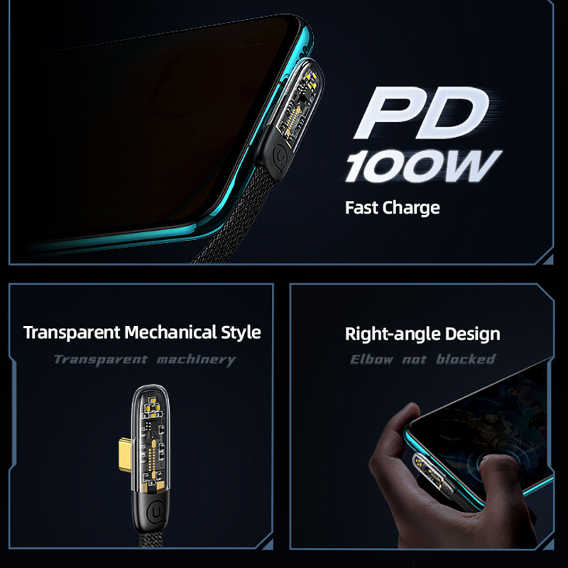 Дата кабель USAMS US-SJ587 Type-C to Type-C PD 100W Right-angle (2m) дивитися фото №3