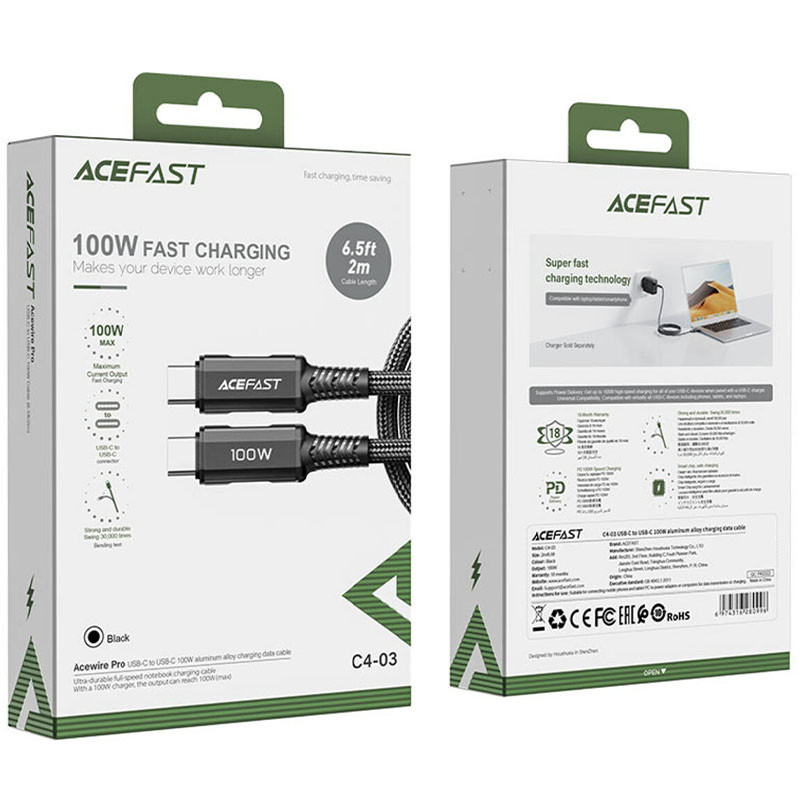 Дата кабель Acefast C4-03 USB-C to USB-C 100W aluminum alloy (2m) дивитися фото №3