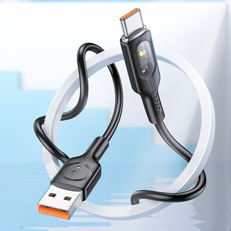 Дата кабель Hoco U120 Transparent explore intelligent power-off USB to Type-C 5A (1.2m) дивитися фото №5