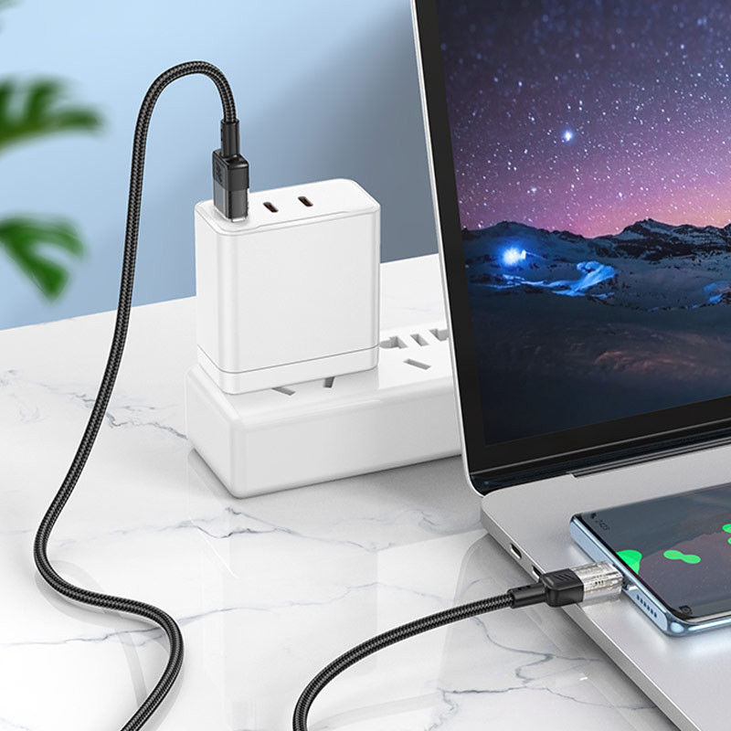 Дата кабель Hoco U129 Spirit Transparent USB to Type-C 3A (1.2m) дивитися фото №4