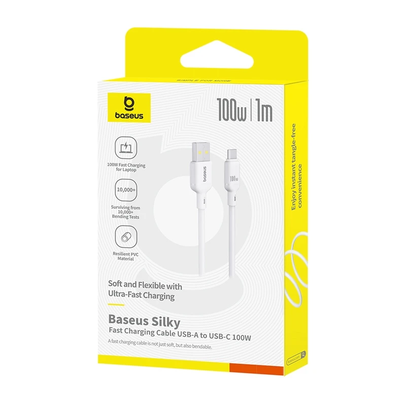 Дата кабель Baseus Silky Series OS Fast Charging USB to Type-C 100W (1m) (P10377703), Moon White 4, купить оптом с доставкой