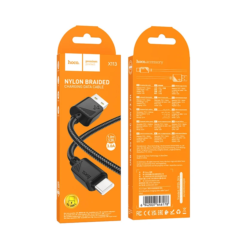 Дата кабель Hoco X113 Beneficio USB to Type-C (1m), Black 3, купить оптом с доставкой